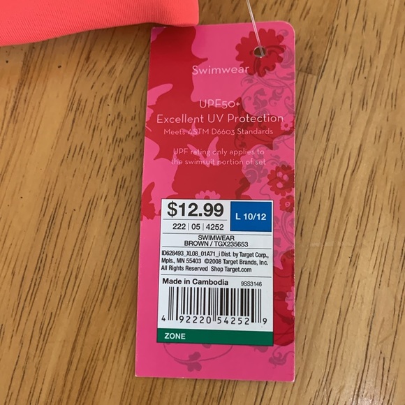 NWT Girls Swimsuit Size 10/12 Pretty Brown White Flowers Peach Summer - Picture 9 of 10